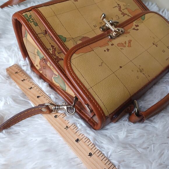 Vintage World Map Leather Hand Bag With Shoulder Strap Top Handle Crossbody - Picture 8 of 10